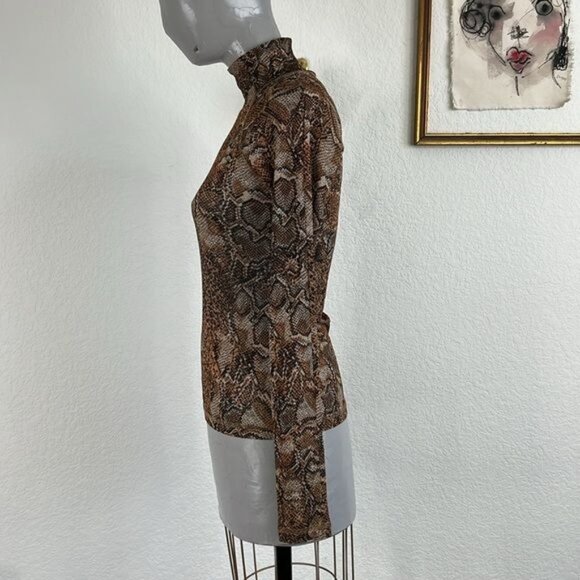 Nanushka Snake Python Serpent Madi Mock Neck Sheer Brown and Black Top - Picture 6 of 11